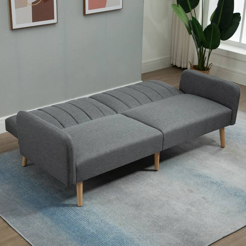 Left. Hivvago - Modern Mid-Century Light Gray Linen-touch Polyester Futon Sleeper Sofa Bed - Light Gray.