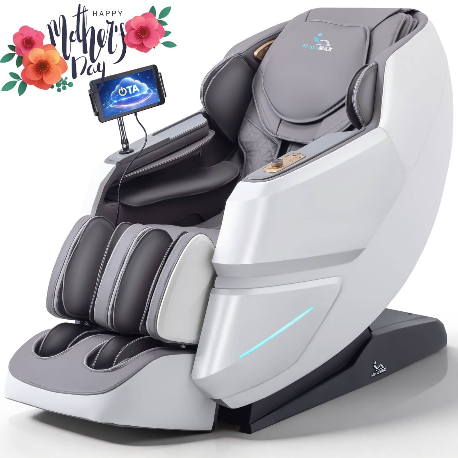 MassaMax - MT339 4D Full Body Stretch Massage Chair ,OTA Update,Body Scan,Extended Footrest&Foot Rollers,Heat Function - White
