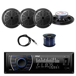Pyle - PLRMR27BTB Marine Bluetooth Receiver Stereo,5.25'' 100W 2-Way Boat Speakers (2-Pair), Antenna and Speaker Wire