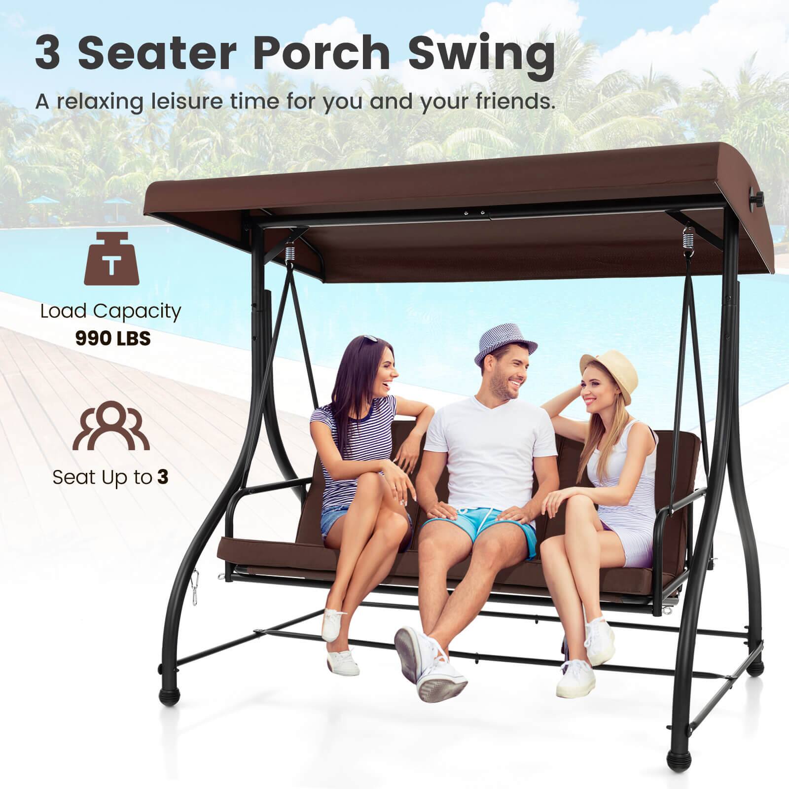 3 Seater Porch Swing
A relaxing leisure time for you and your friends.
T
Load Capacity 990 LBS
Seat Up to 3