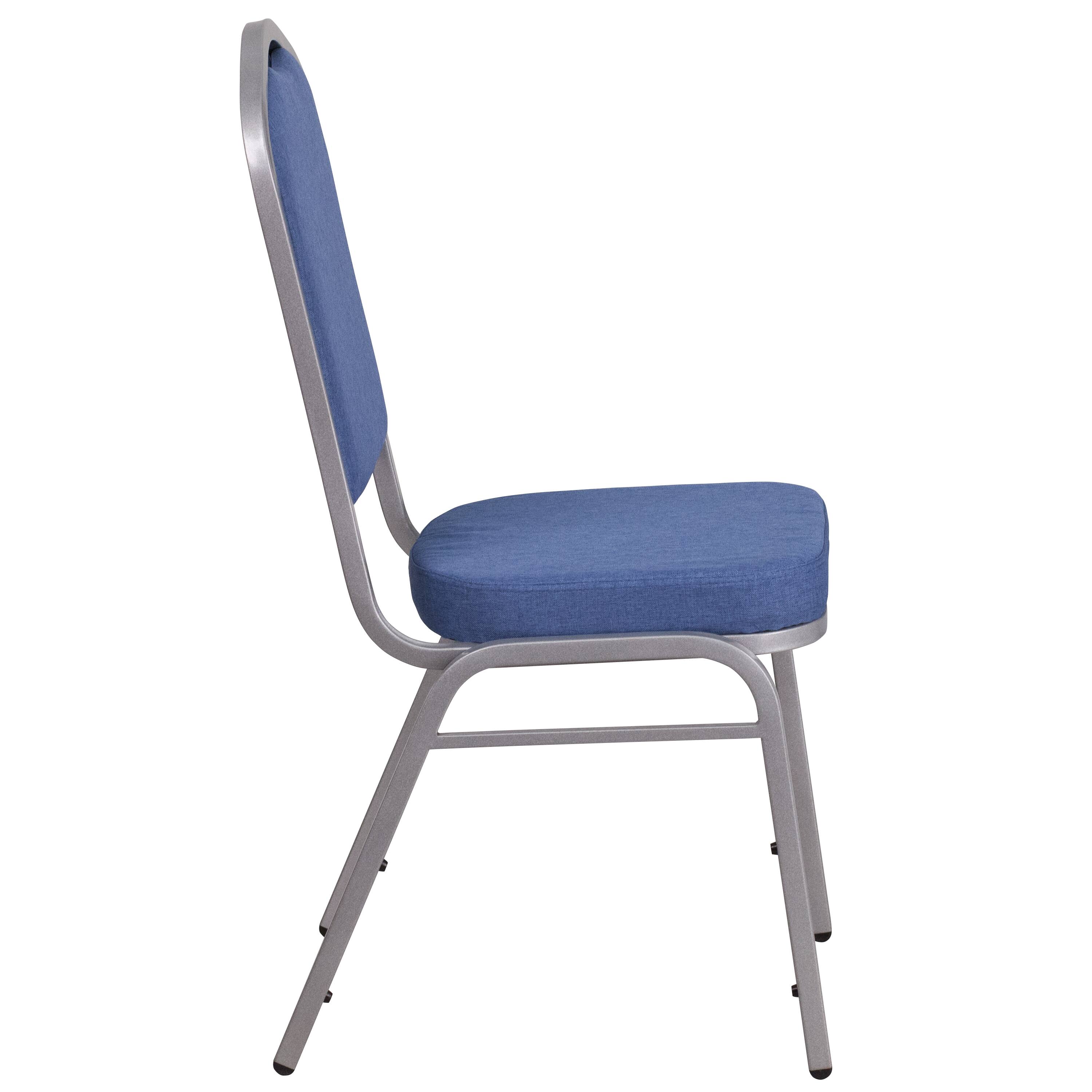 Alt View 6. Emma + Oliver - Crown Back Stacking Banquet Dining Chair - Blue Fabric/Silver Frame.