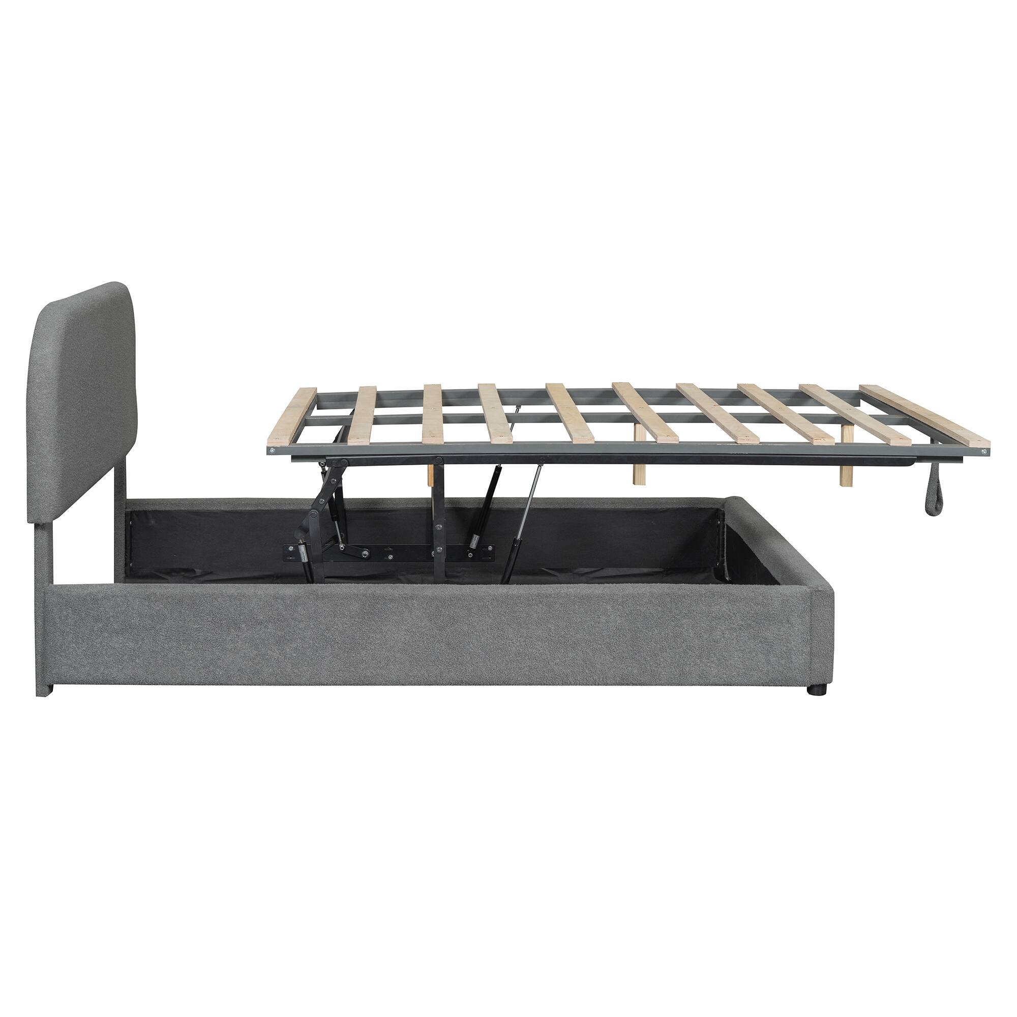 Alt View 9. Tiramisubest - Teddy Fleece Full  Size Upholstered Platform Bed with Hydraulic Storage System, Gray - Gray.