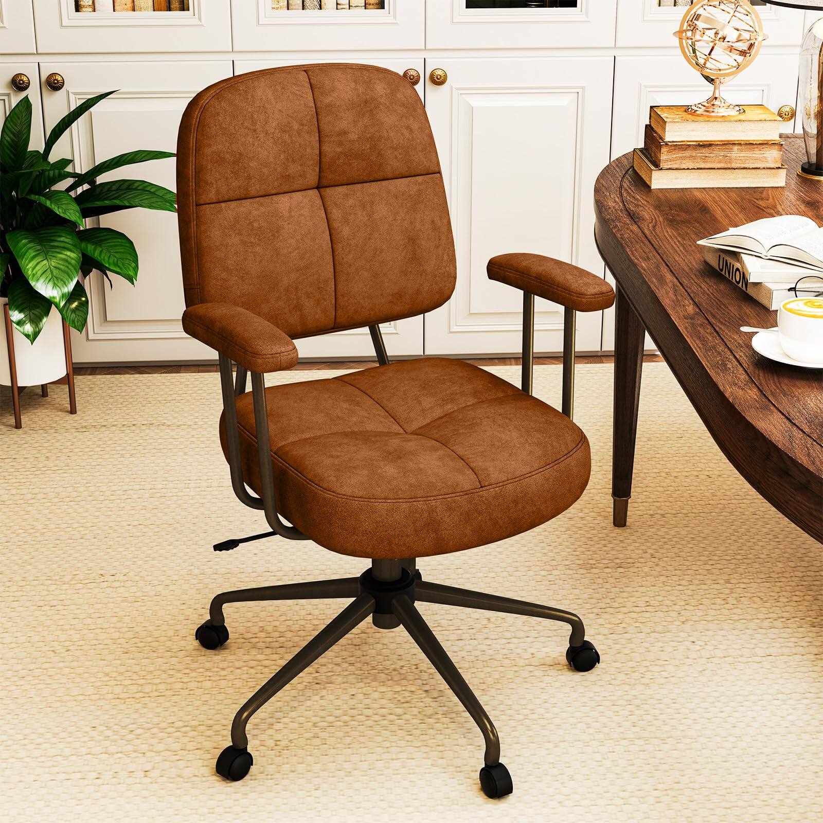 Alt View 8. Ecooso - Upholstered Task Office Chair with Cushioned Back, Adjustable Height, Swivel Desk Chair - Brown.