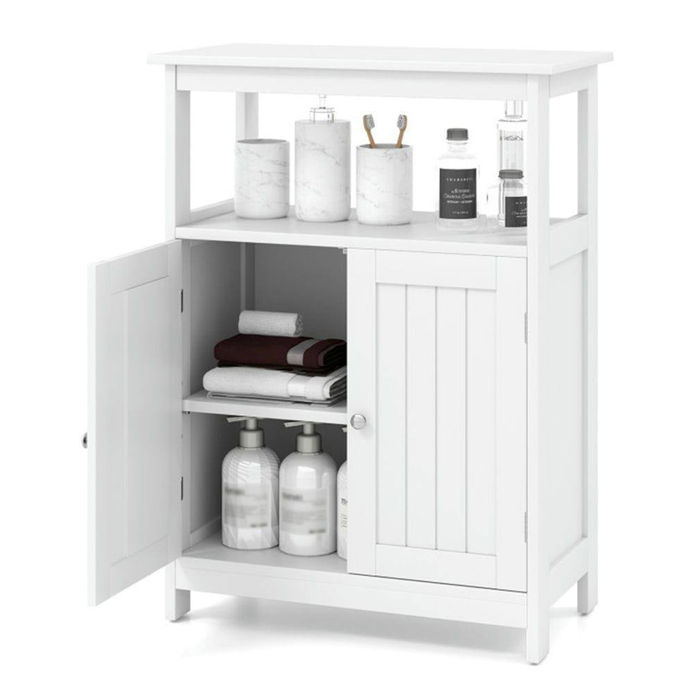 Back. Kadyn - White Bathroom Floor Cabinet Freestanding Storage Organizer, White - White.