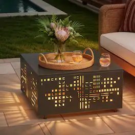 Ovios - Patio Coffee Table Outdoor Metal Table with Solar Light for Balcony - Black