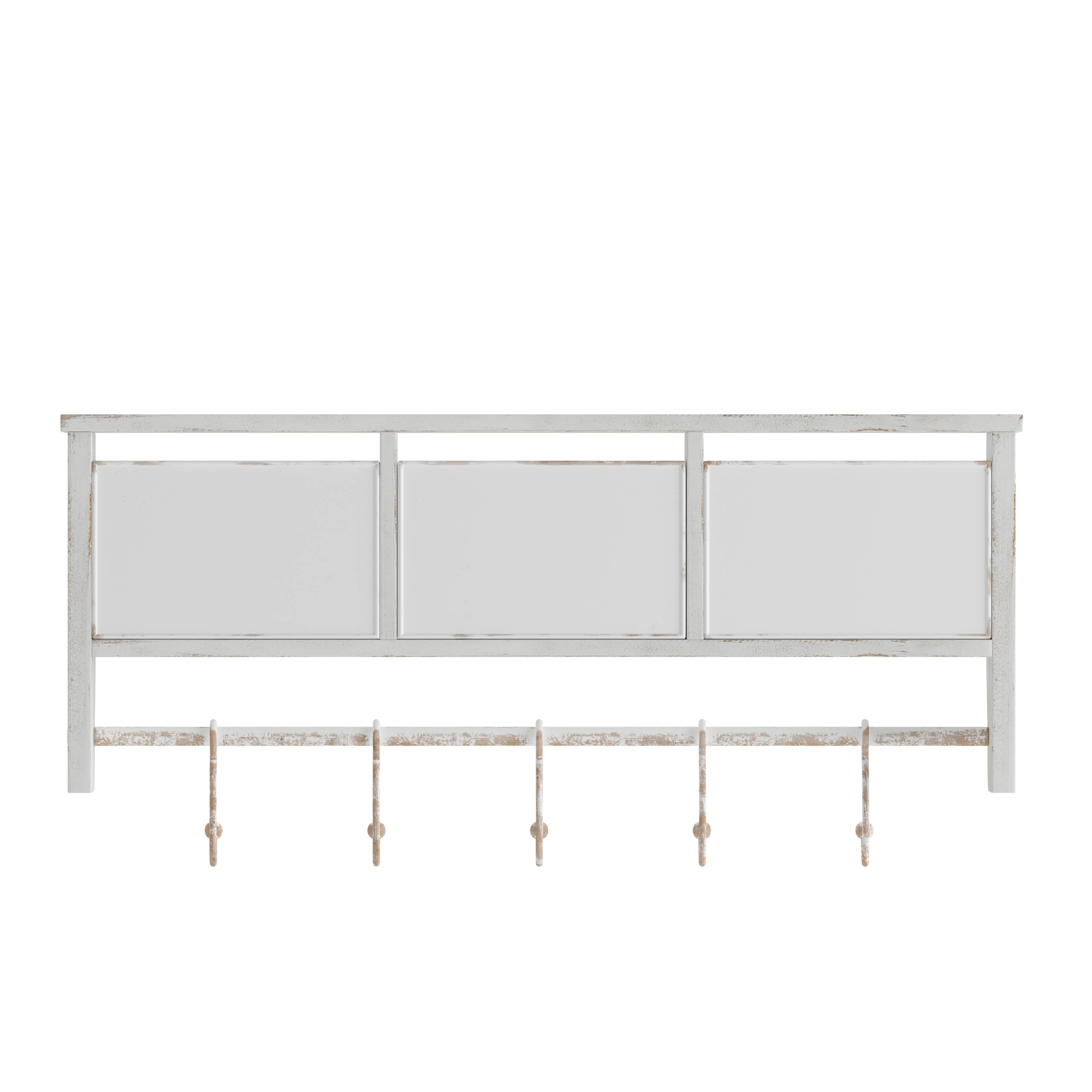 Alt View 7. Emma + Oliver - Mulhall Rustic Country Wall Mounted Shelf with 5 Adjustable Sliding Hooks and Three Wire Storage Baskets - White Wash.