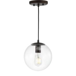Jonathan Y - Bleecker 7.75" Metal/Glass Globe LED Pendant - Clear/Oil Rubbed Bronze