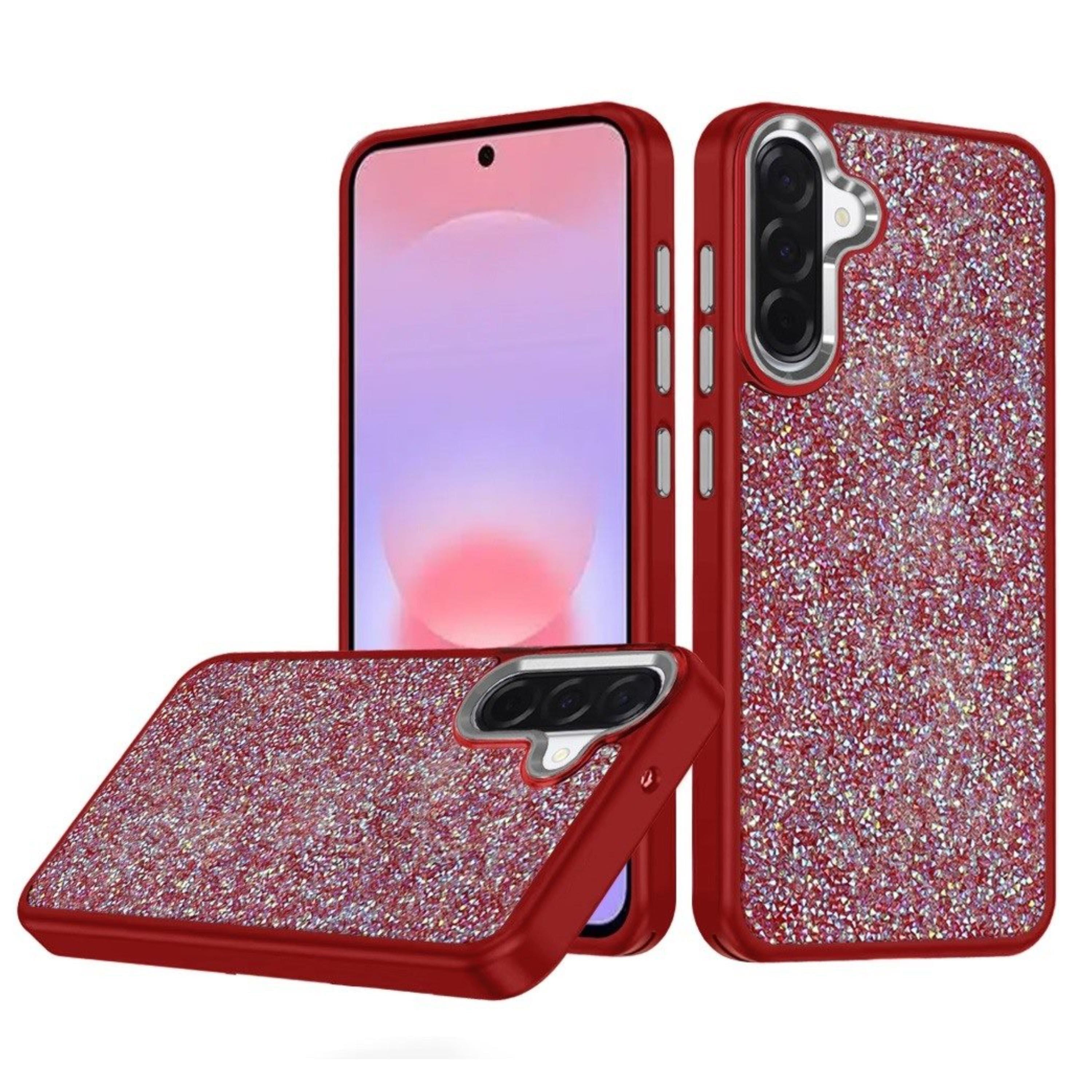 Kitcheniva - Brilliant Full Crystal Bling Case With Metallic Buttons And Tempered Glass For Samsung Galaxy A37 - Red price history on PriceWatchPro