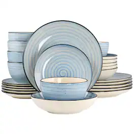 Elama - Gia 24 Piece Round Stoneware Dinnerware Set - Light Blue