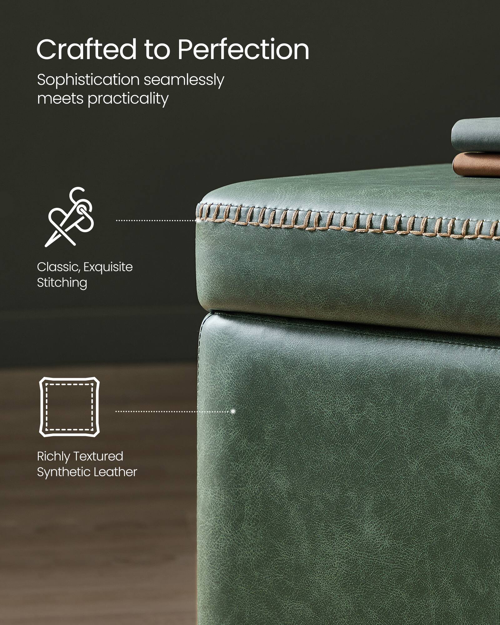 Crafted to Perfection  
Sophistication seamlessly meets practicality  

Classic, Exquisite Stitching  
Richly Textured Synthetic Leather