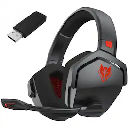 PRIMEPLUS - G06 Wireless Gaming Headset, 100Hr Battery, 2.4GHz Ultra-Low Latency & Bluetooth 5.3, 50mm Surround Sound - Black-Red