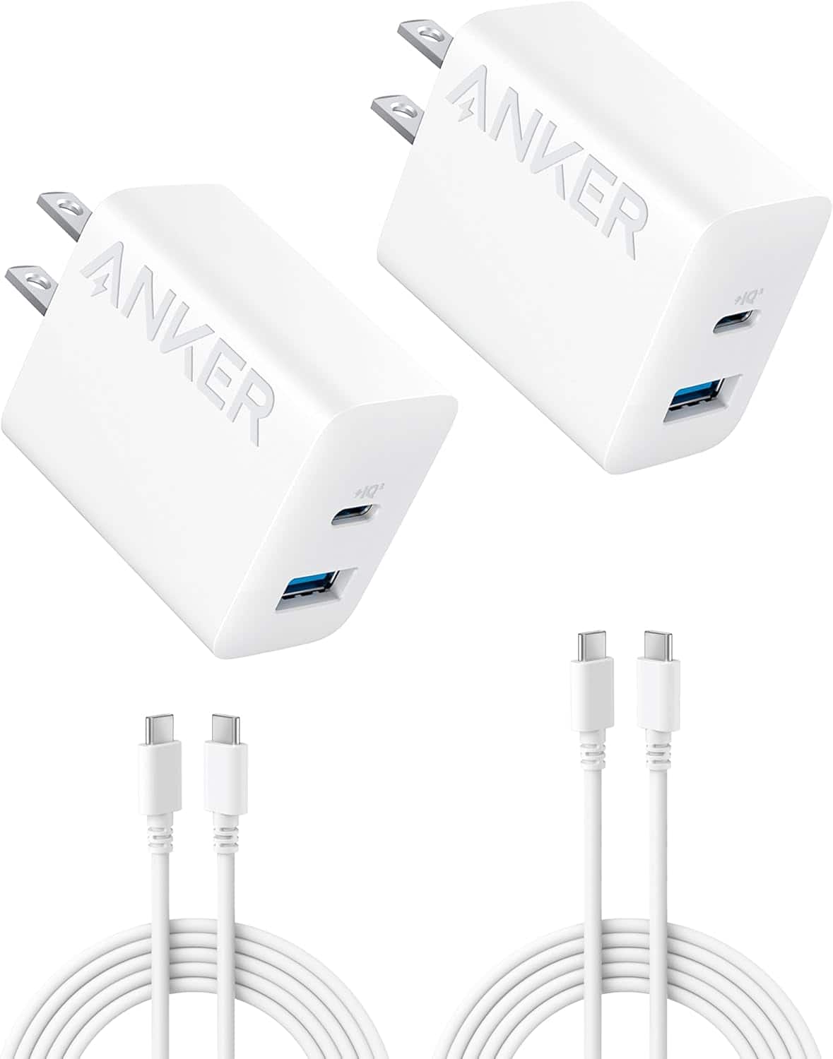 Anker - iPhone 17/16 Charger, 2-Pack 20W Fast USB C Charger Block - White