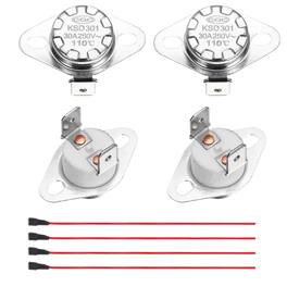 Unique Bargains - 2pcs KSD301 Thermostat 110°C/230°F 30A Normally Closed N.C Adjust Snap Disc Temp Switch with Terminal Wire Ceramic - Silver