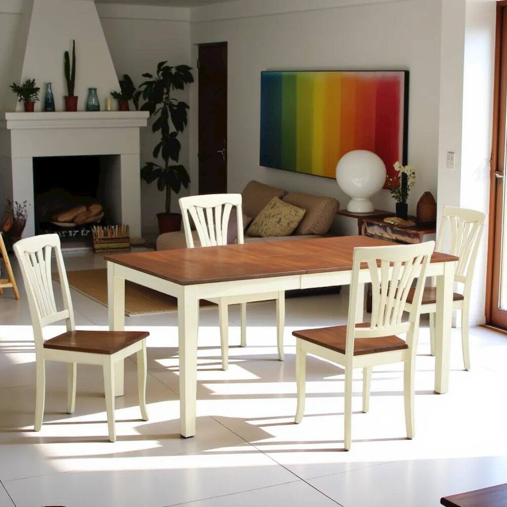 Alt View 2. FurniFact - Elegant Kitchen Table Set – Solid Wood Dining Room Table Set for 4 - Buttermilk & Cherry.