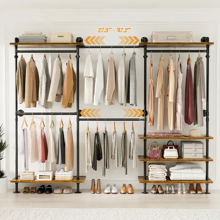 Wall Mount Conduit Rack Aheaplus Wall Mounted Pipe Clothing Rack with Shelves, Width Adjustable ...