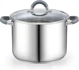 Cook N Home - Basics 12 Qt S/S StockPot for Pasta, Soup with Lid,Silicone Handle,Even Heating, Oven Safe, Canning, Boiling, Simmer - Stainless Steel