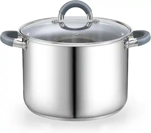 Front. Cook N Home - Basics 12 Qt S/S StockPot for Pasta, Soup with Lid,Silicone Handle,Even Heating, Oven Safe, Canning, Boiling, Simmer - stainless steel.