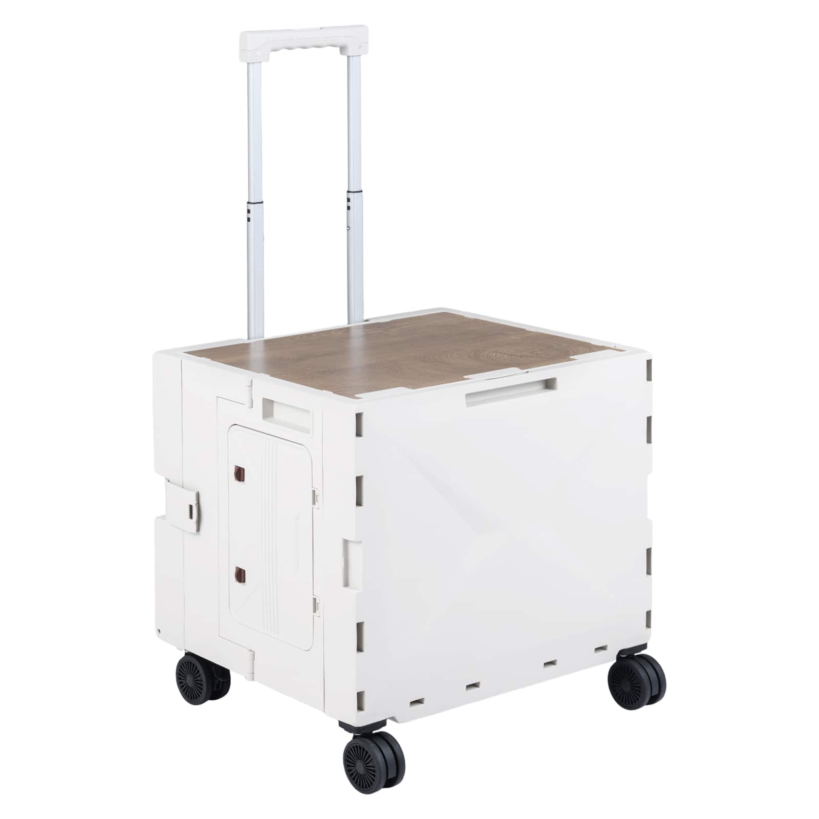 Gymax - Foldable Utility Cart on 4 Rotate Wheels w/Telescoping Handle Lid & Cup Holder - White
