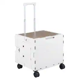 Gymax - Foldable Utility Cart on 4 Rotate Wheels w/Telescoping Handle Lid & Cup Holder - White