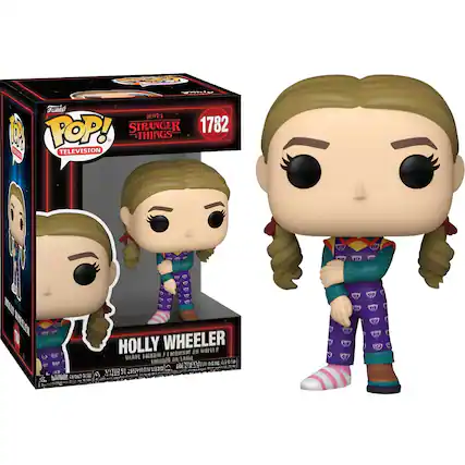 Sure, here is the corrected and grouped text from the image:
---
**Top! Stranger Things 1782 Television Things**
**Holly Wheeler**
**Funko Pop! Television**
**Stranger Things**
**1782**
**Holly Wheeler**
**Funko Pop!**
**Holly Wheeler**
**Funko Pop!**
**Holly Wheeler**
**Funko Pop!**
**Holly Wheeler**
**Funko Pop!**
---
This text is derived from the visible elements on the packaging and the figure itself.
