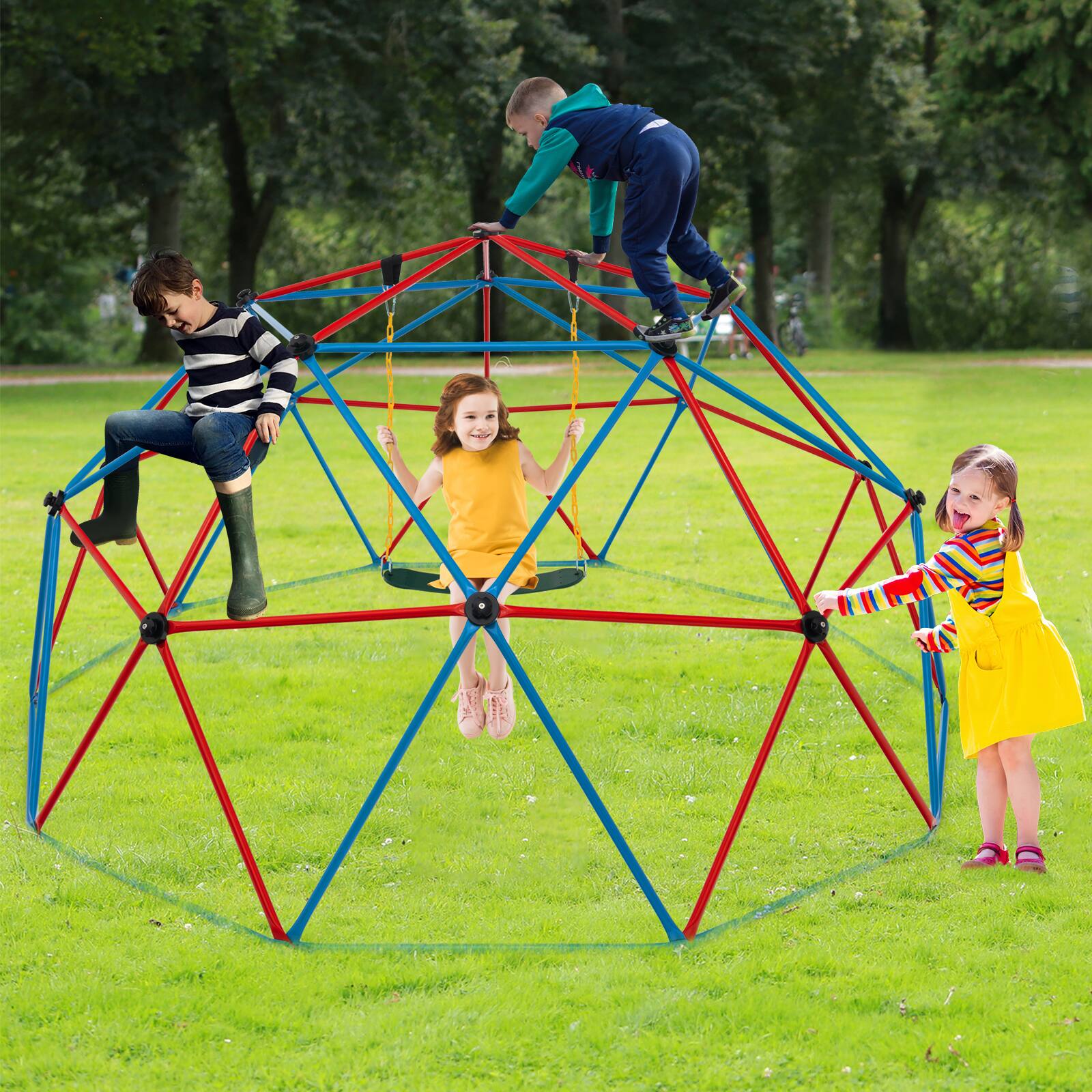 Alt View 1. Costway - Costway 10 FT Climbing Dome with Swing Outdoor Kids Play Jungle Gym - Multicolor.