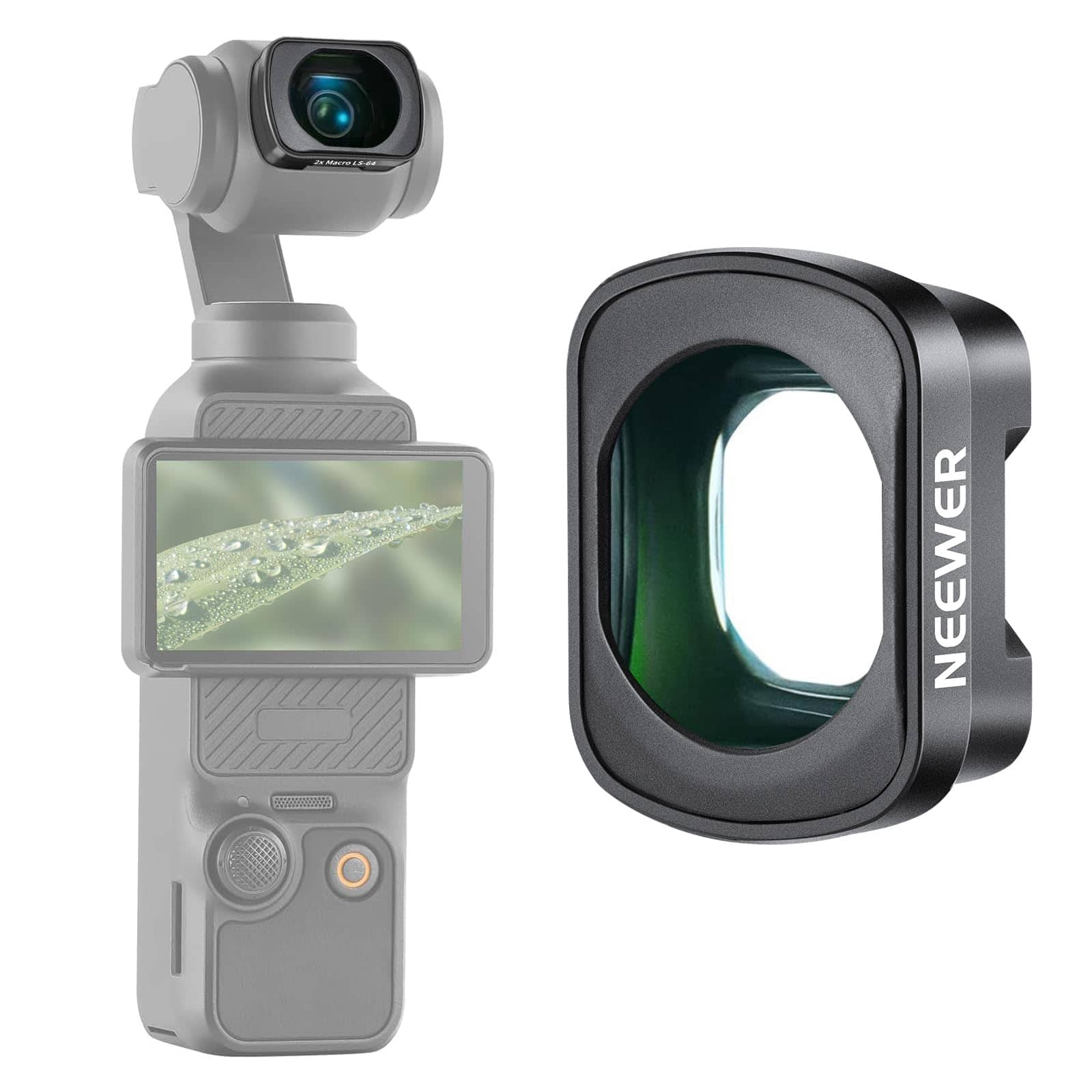 Neewer - 2X Magnetic Macro Lens for DJI Pocket 3, 3-Element HD Glass, No Filter Stacking, LS-64