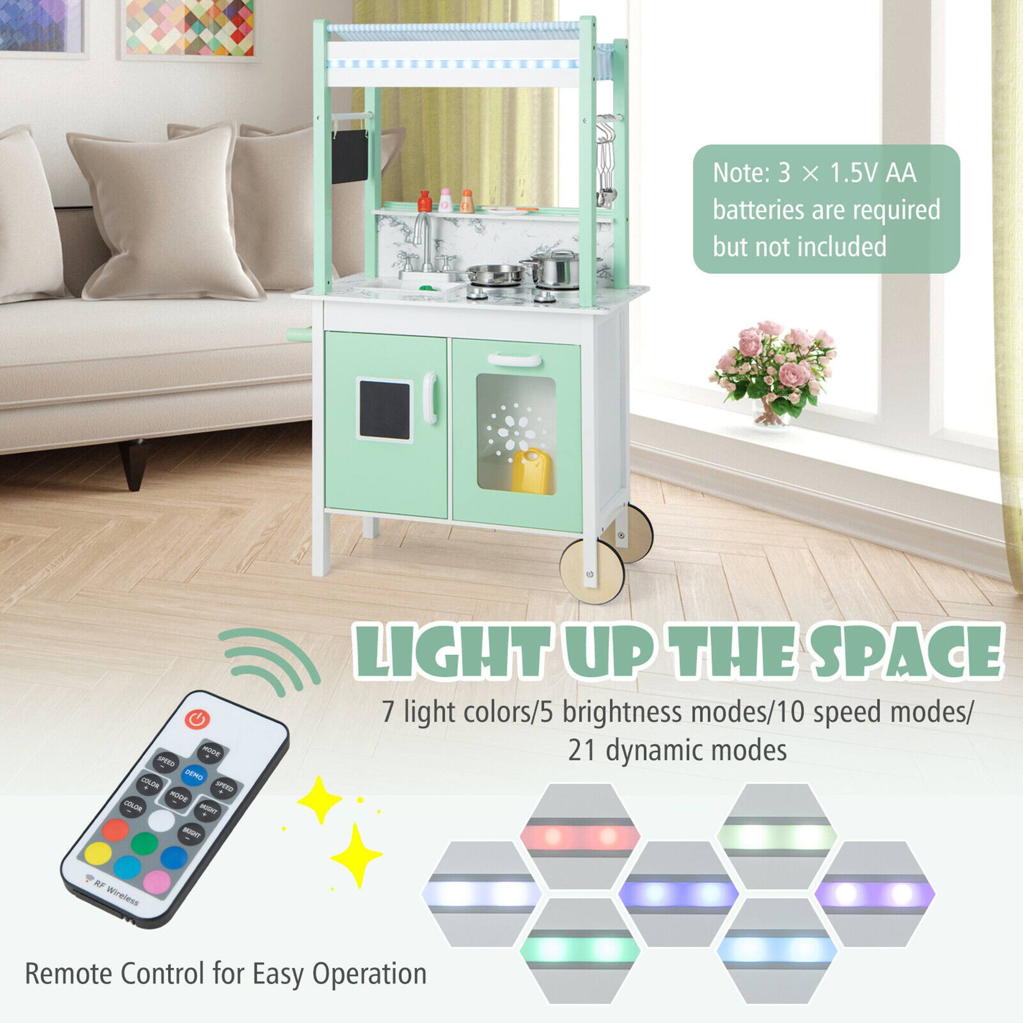 Note: 3 x 1.5V AA batteries are required but not included

LIGHT UP THE SPACE

7 light colors/5 brightness modes/10 speed modes/21 dynamic modes

Remote Control for Easy Operation