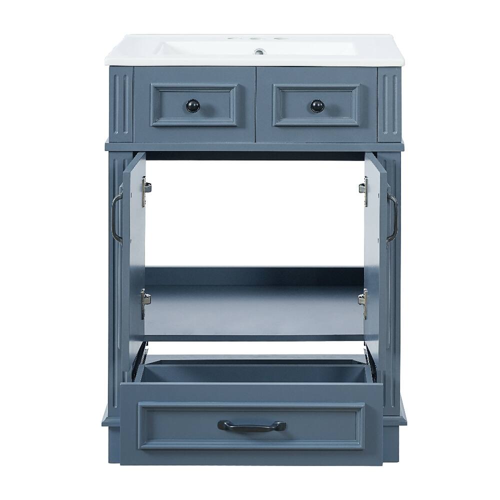 Alt View 7. Loheer - Loheer 24 inch Bathroom Vanity with Sink, Blue Solid Wood Frame Freestanding Cabinet - Blue.