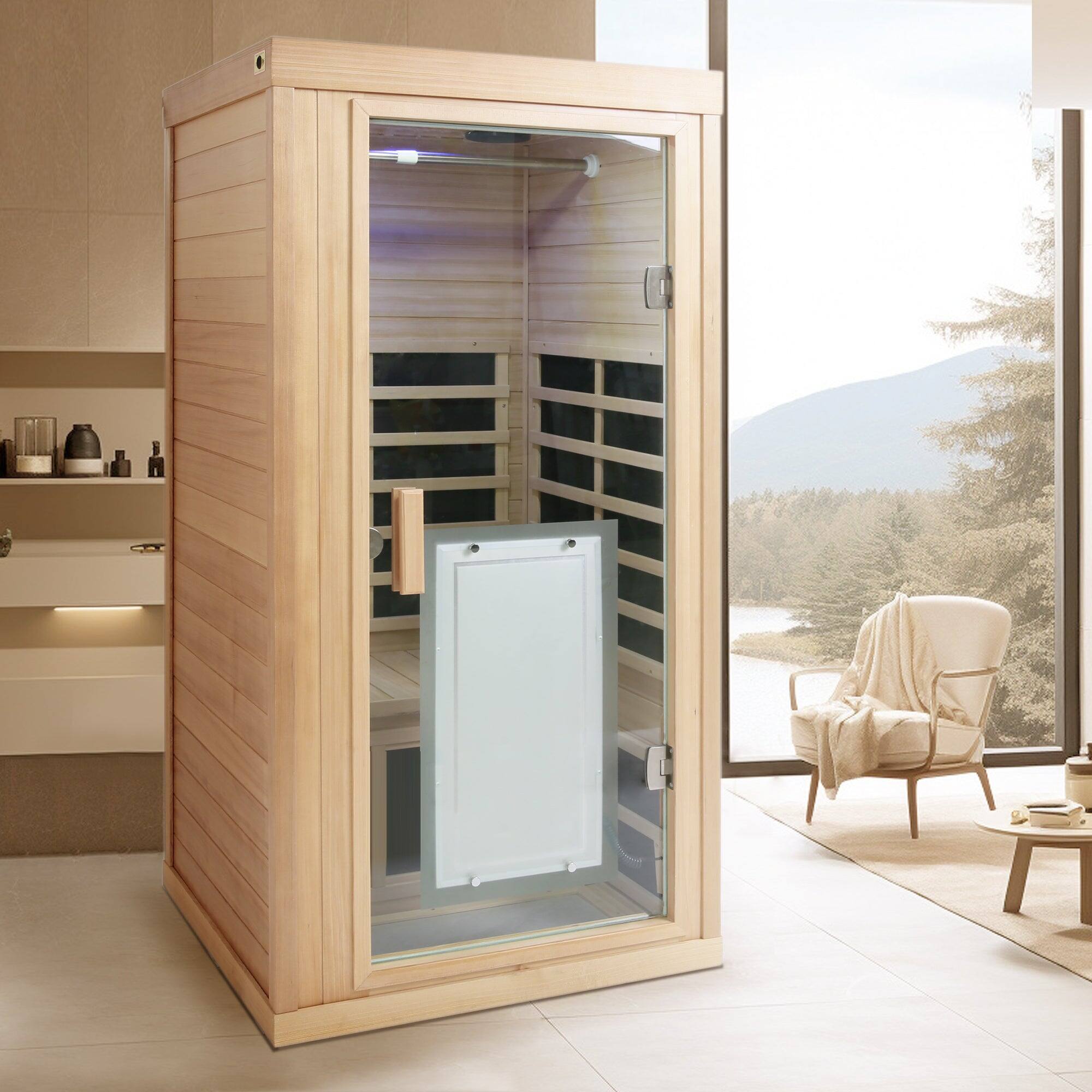 Alt View 2. Boyel Living - One Person Indoor Far Infrared Sauna Room with Hemlock Panels and LCD Control - Natural.