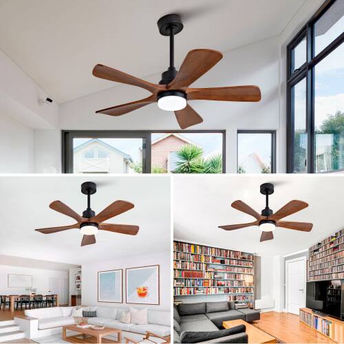Alt View 4. LUCKY ONE - 42" Outdoor Ceiling Fan with Light Remote 5 Wood Blades DC Motor - Antique Black.