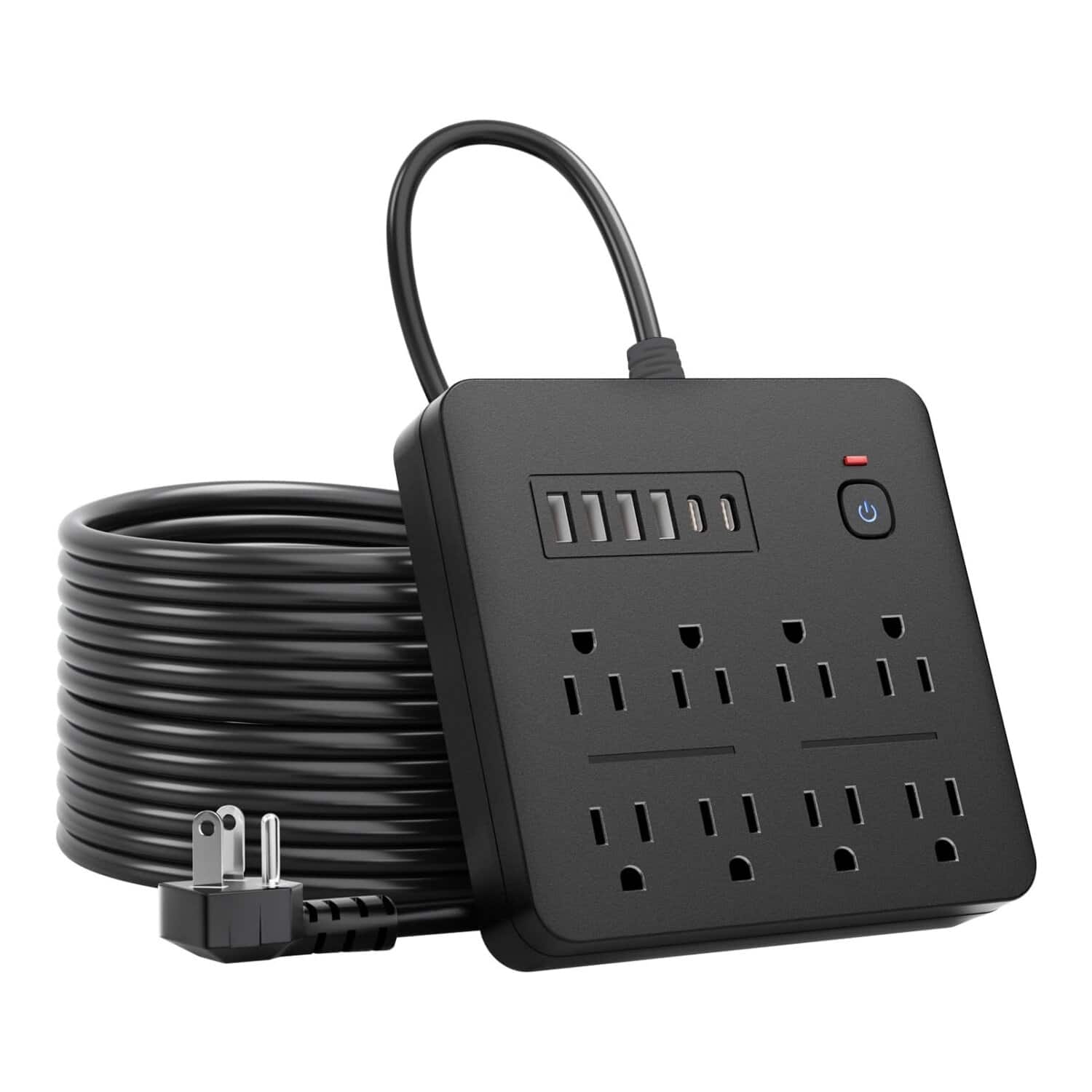 Dazzed Corner - 6 FT Flat Plug Surge Protector Power Strip - Black