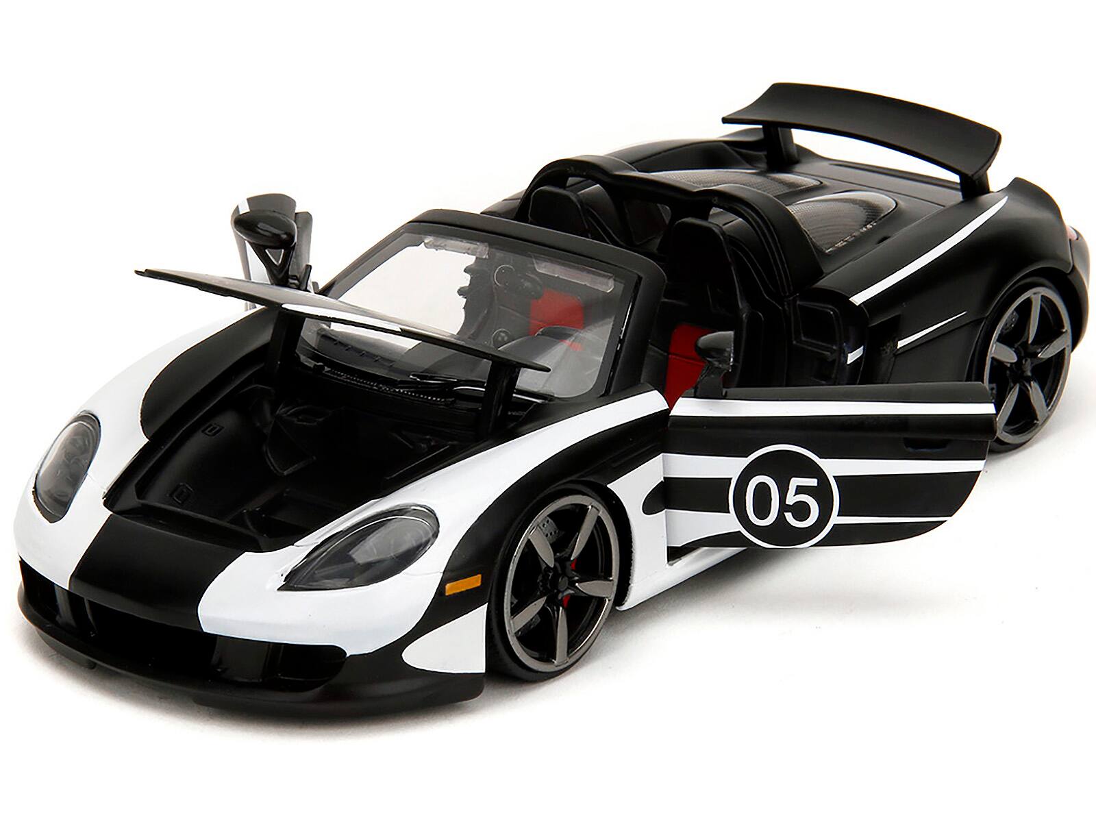 Alt View 1. Jada - Porsche Carrera GT Convertible #05 Black with White Graphics "Hyper-Spec" Series 1/24 Diecast Model Car by Jada.