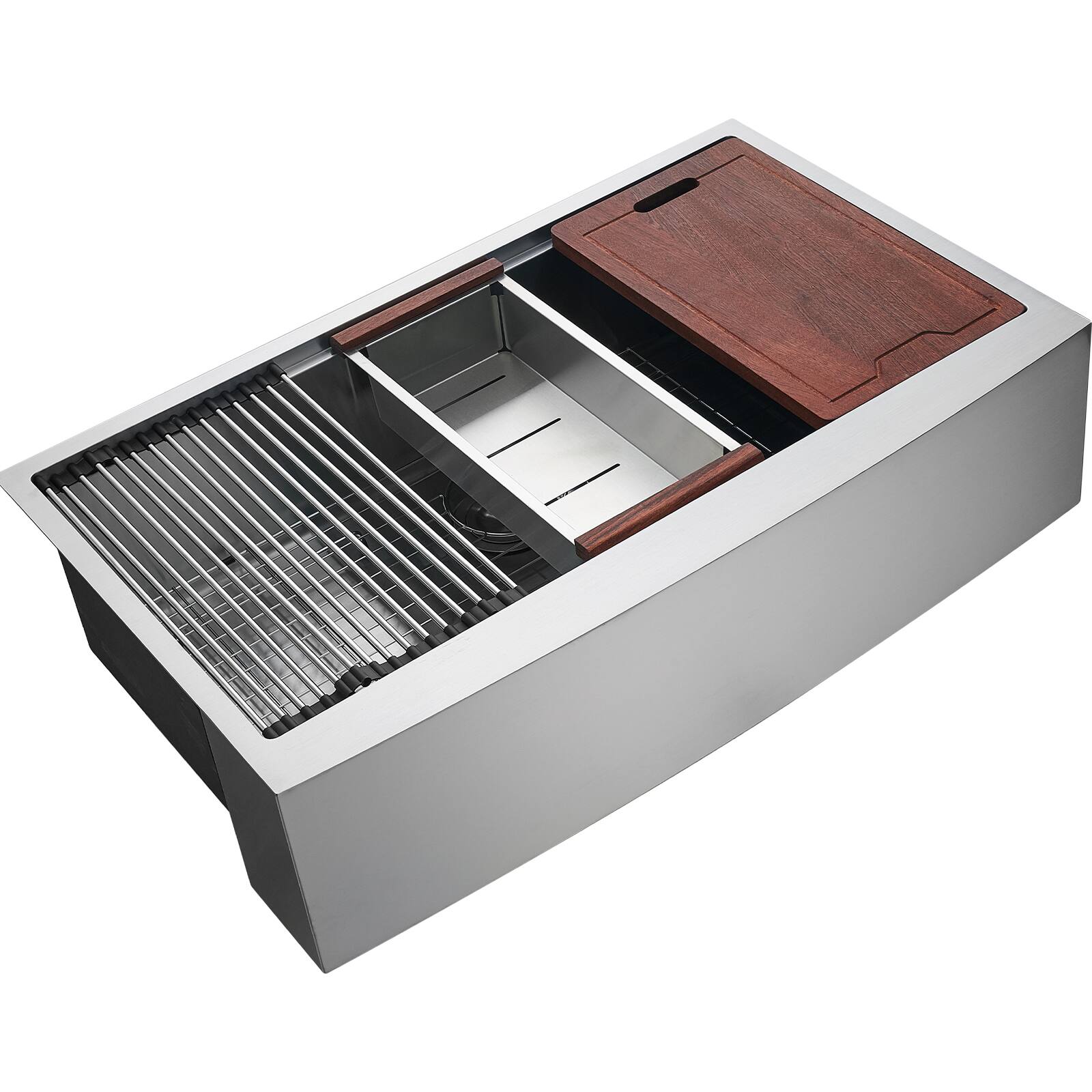 Alt View 5. VEVOR - Farmhouse Kitchen Sink, 304 Stainless Steel Drop-In Sinks, Top Mount Single Bowl Basin with Ledge & Accessories - Silver.