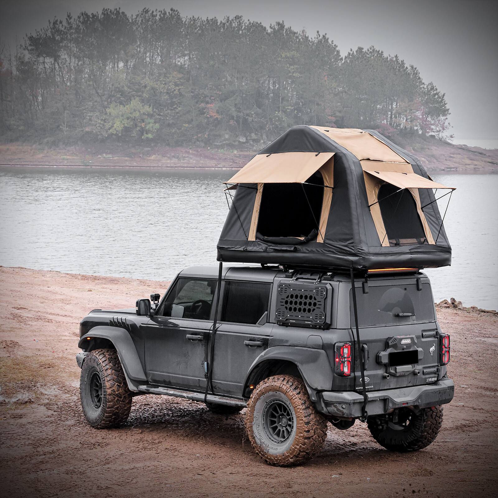 Alt View 5. APRILSOUL - Foldable 2 3 People Amphibious Inflatable Car Roof Top Tent SUV Truck No Ladder Two tone Khaki Black - Yellow.