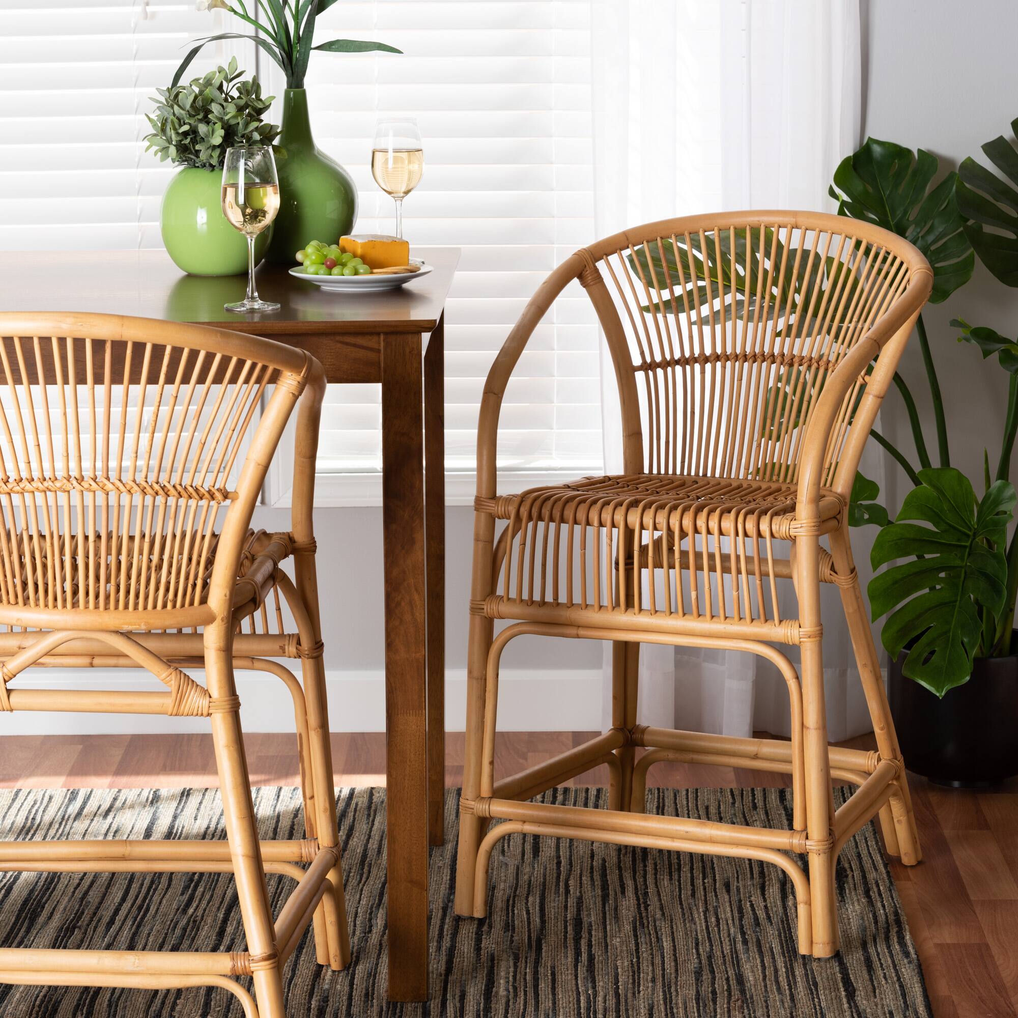 Alt View 4. bali & pari - Murai Modern Bohemian Natural Rattan Counter Stool - Natural Brown.