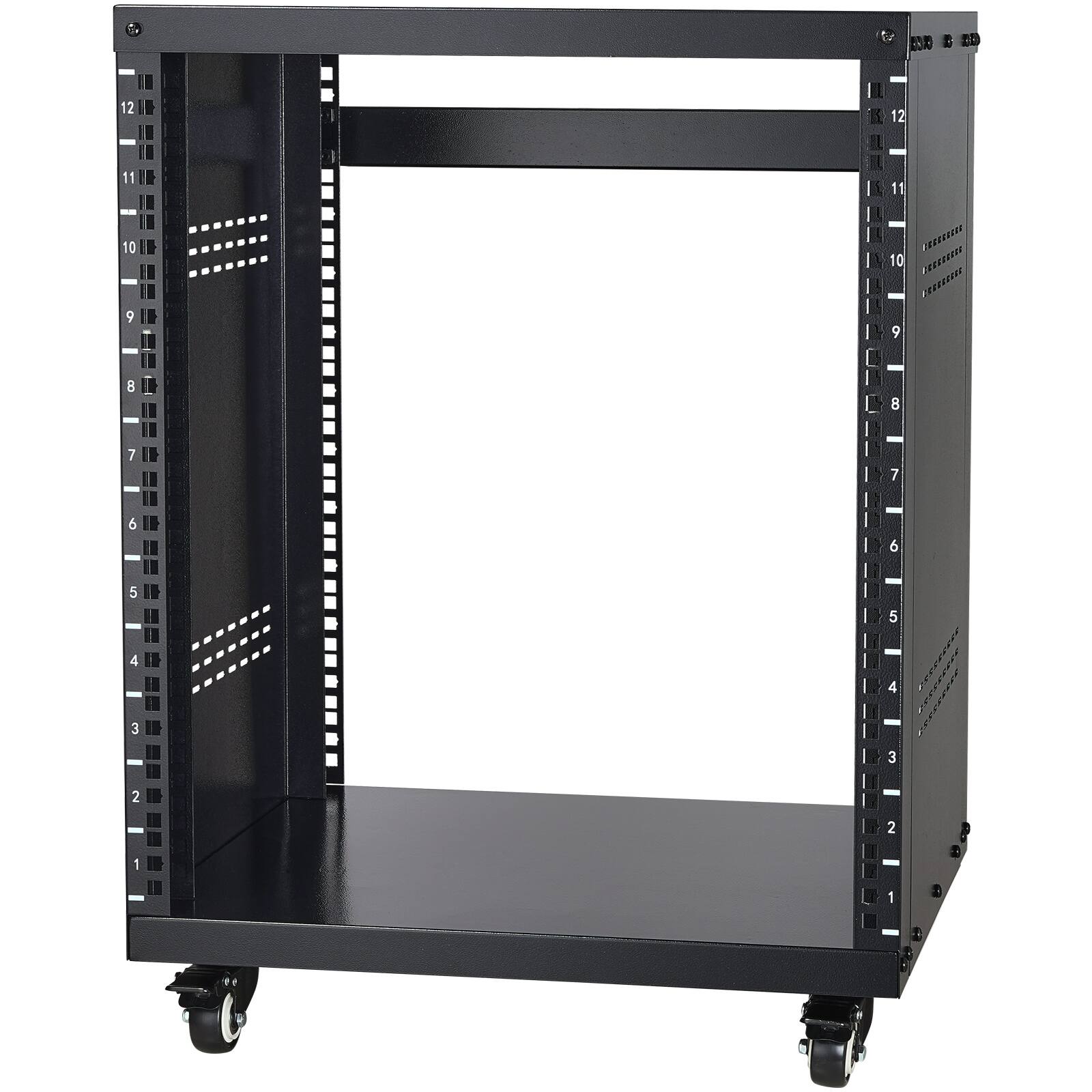 Alt View 5. VEVOR - 12U AV Rack Stand, 300 lbs Capacity, Network Stereo Recording Studio Rack with Lockable Caster Wheels Round - Black.
