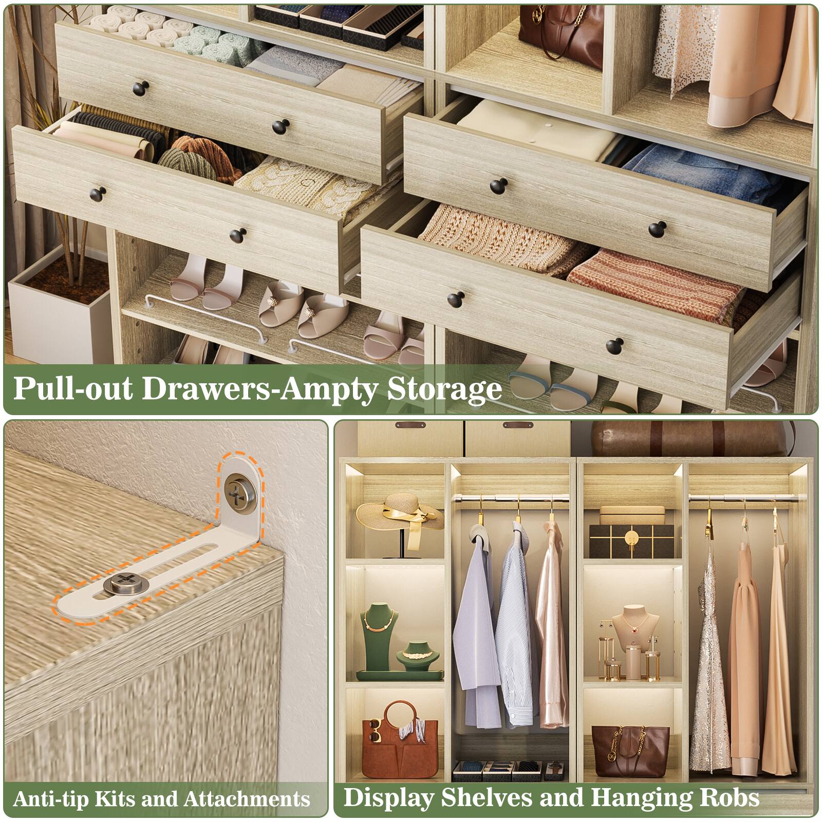 Pull-out Drawers-Ampty Storage

Anti-tip Kits and Attachments

Display Shelves and Hanging Robs