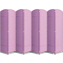 Sorbus - 8 Panel Room Divider - Privacy Screen, Extra Wide Double Hinged Panels Mesh Handwoven Design 128 in. W × 69 in. H - Pink Purple