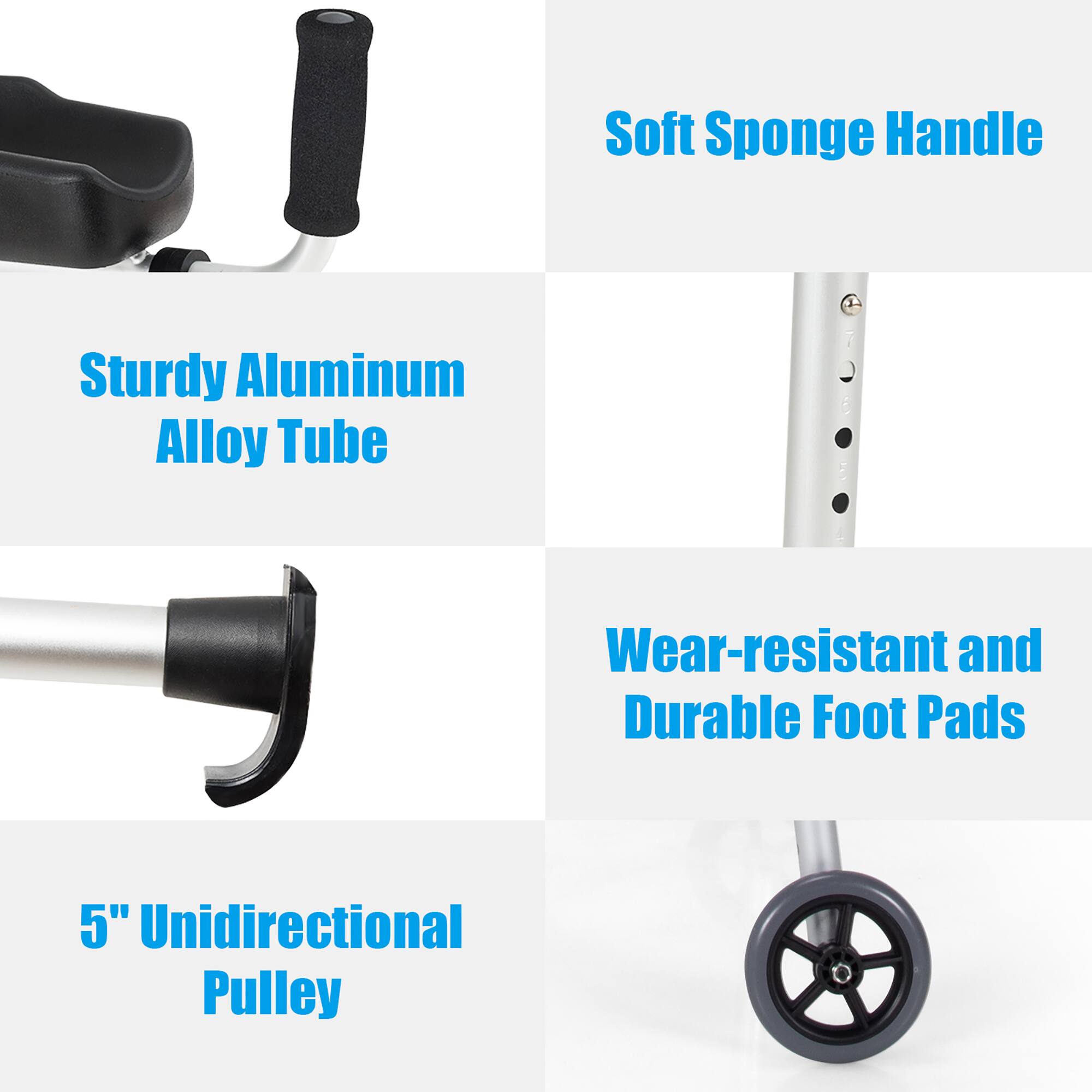 Soft Sponge Handle, Sturdy Aluminum Alloy Tube, 5" Unidirectional Pulley, Wear-resistant and Durable Foot Pads