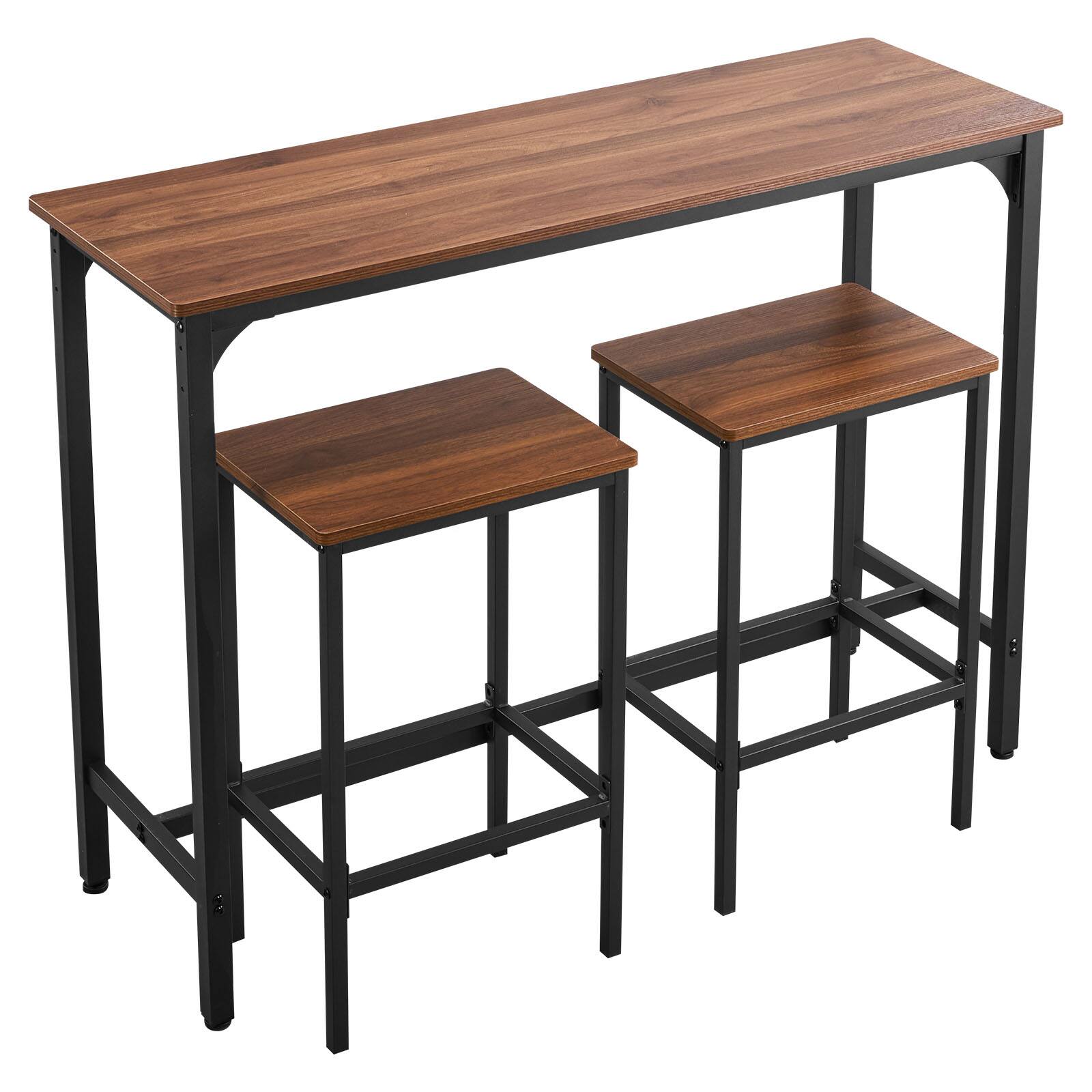 Alt View 5. VEVOR - Bar Table, 3PCS 47″ Bars Tables Set, Bar Tables and Chair Set with Rounded Edge Design, Rectangular Pub Table - Brown + black.