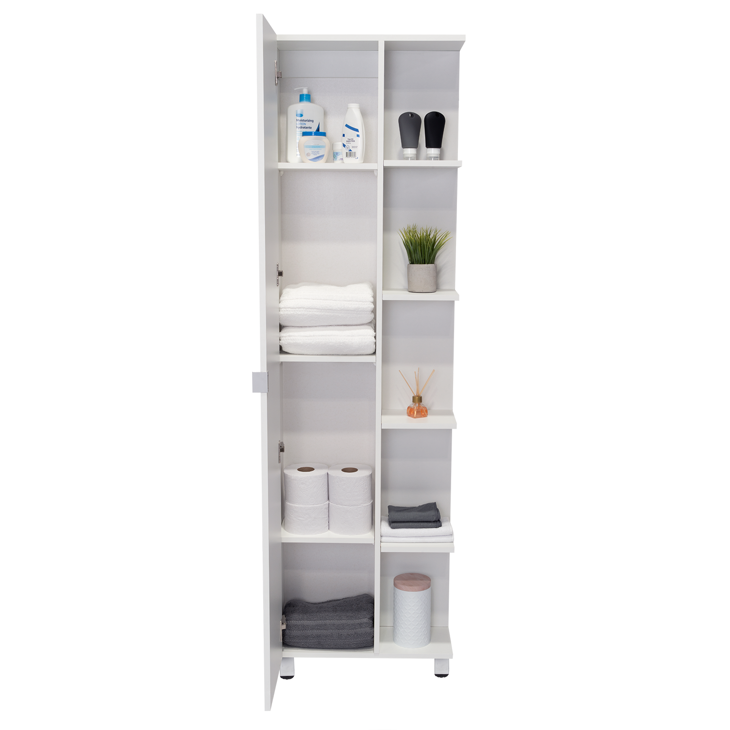 Angle. TinyHomie - Corner Cabinet Womppi Five Open Shelves Single Door White Finish - White.