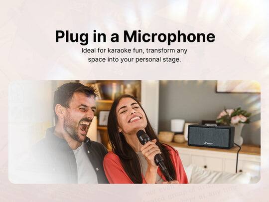 Plug in a Microphone  
Ideal for karaoke fun, transform any space into your personal stage.
