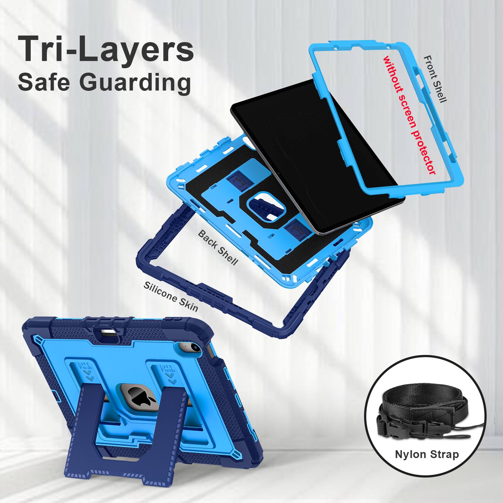 Tri-Layers Safe Guarding without Front Shell screen protector Back Shell Silicone Skin LASS Pa LALS w Nylon Strap