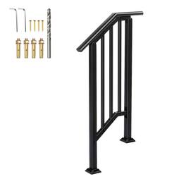 Winado - Handrails 1-Step with Straight End, Wrought Iron Stair Railing for Concrete Indoor Outdoor Steps Fits Garden Porch - Black