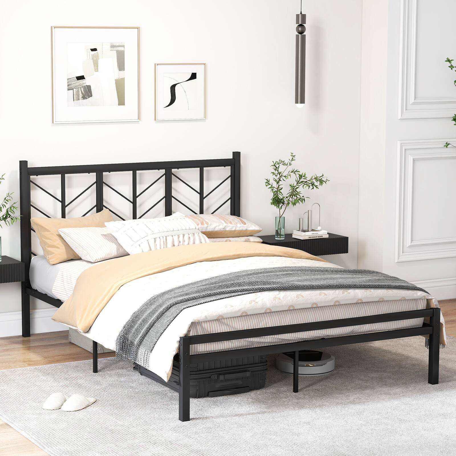 Alt View 8. Sugift - Queen Size Platform Bed with Headboard and Metal Frame-Queen Size - Black.