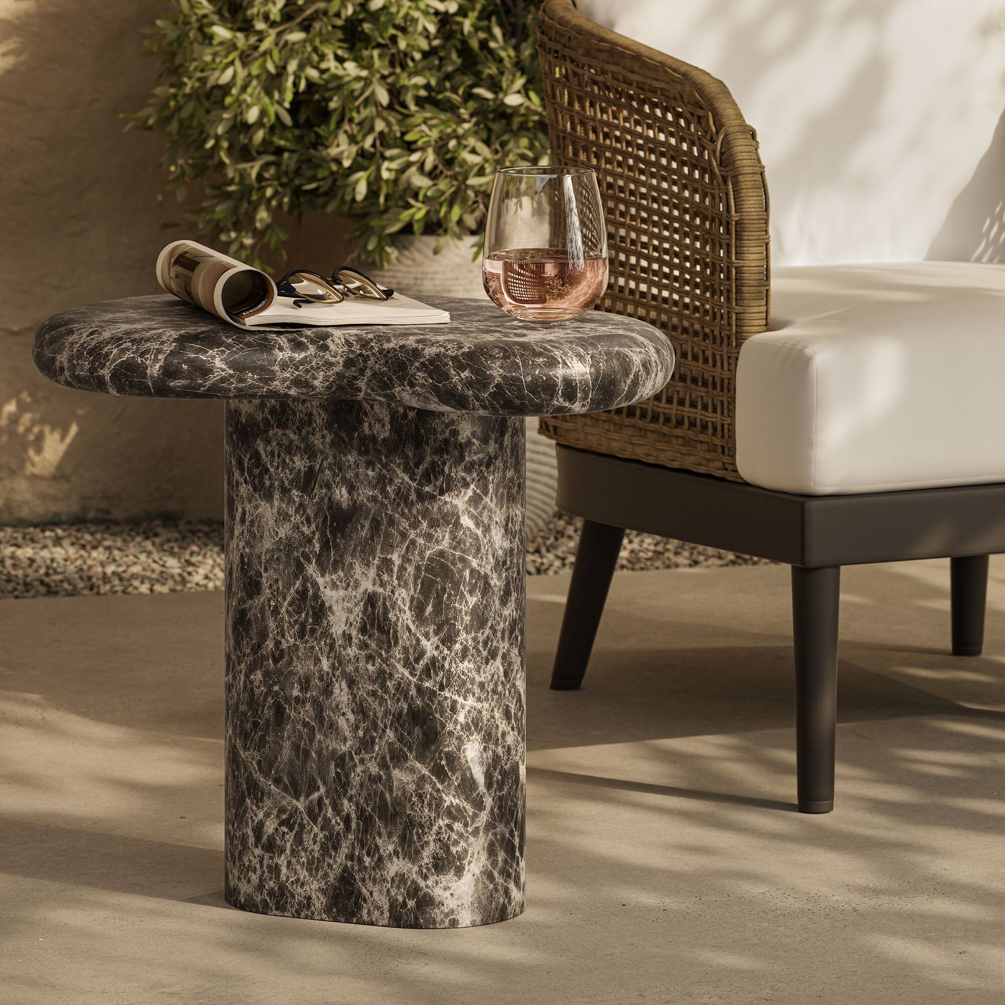 Elowen Outdoor Patio Side Table by Modway - Dark Emperador Marble