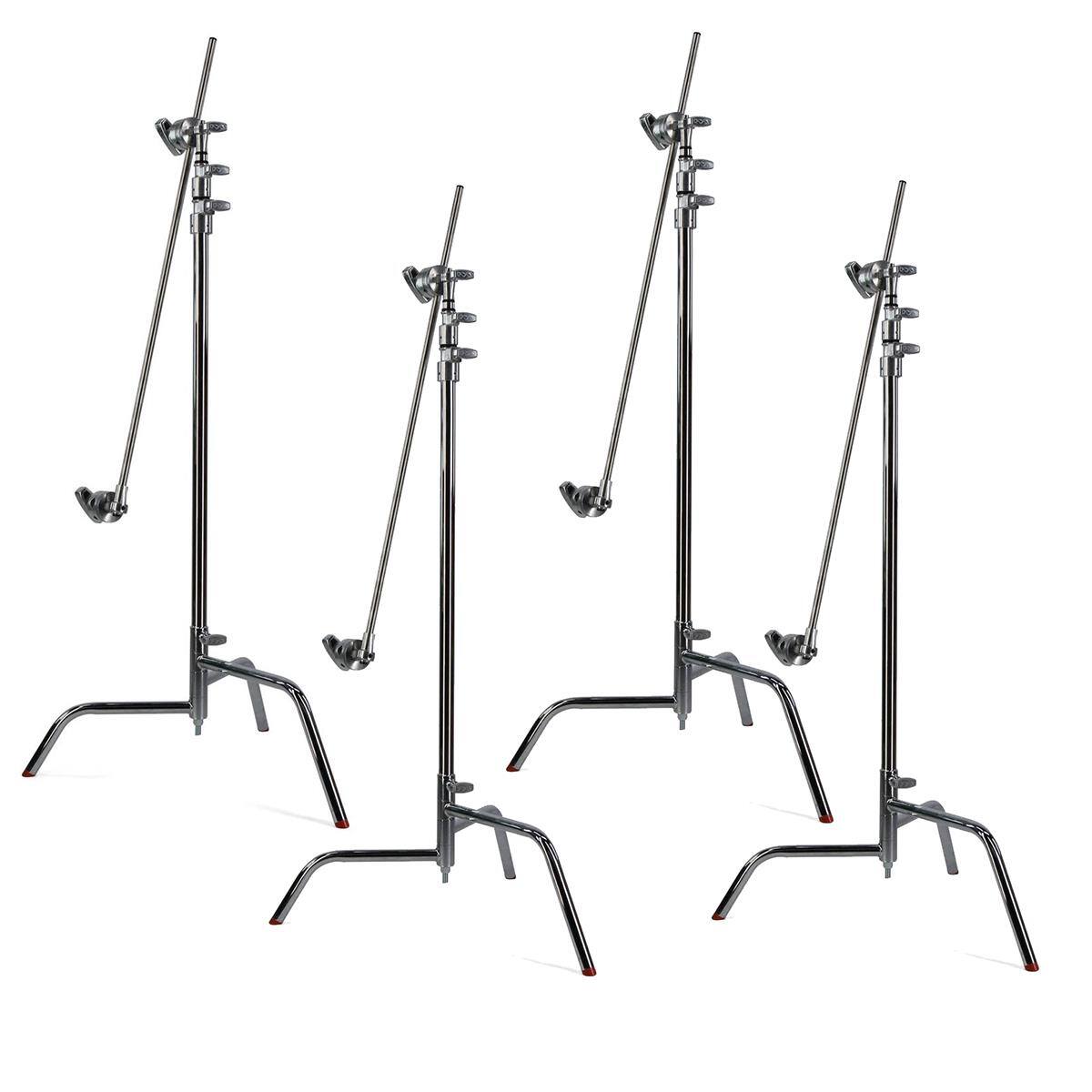 Front. Matthews - Matthews 40" C+ Stand with Turtle Base and Grip Head and Arm, Chrome, 4-Pack.