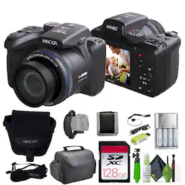 Minolta - 20 Mega Pixels 40x Optical Zoom Digital Camera, 1080p FHD Video Bundle - Black
