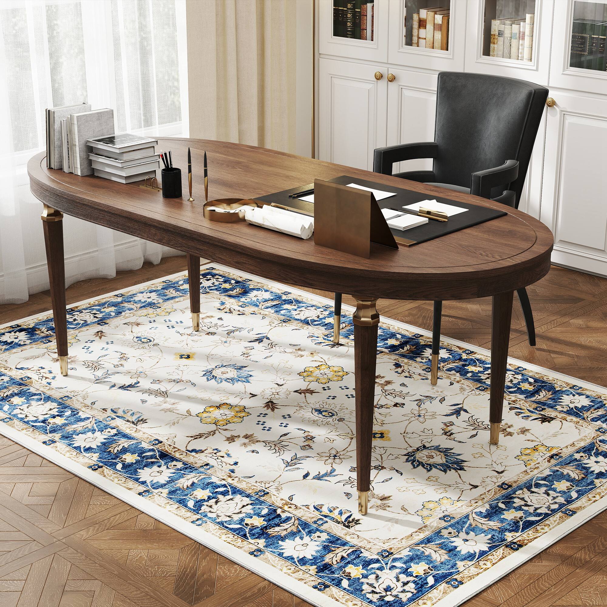 Alt View 8. Homcom - Area Rug 4x6, Machine Washable Non-Slip Boho Floral Print Floor Cover - Blue.