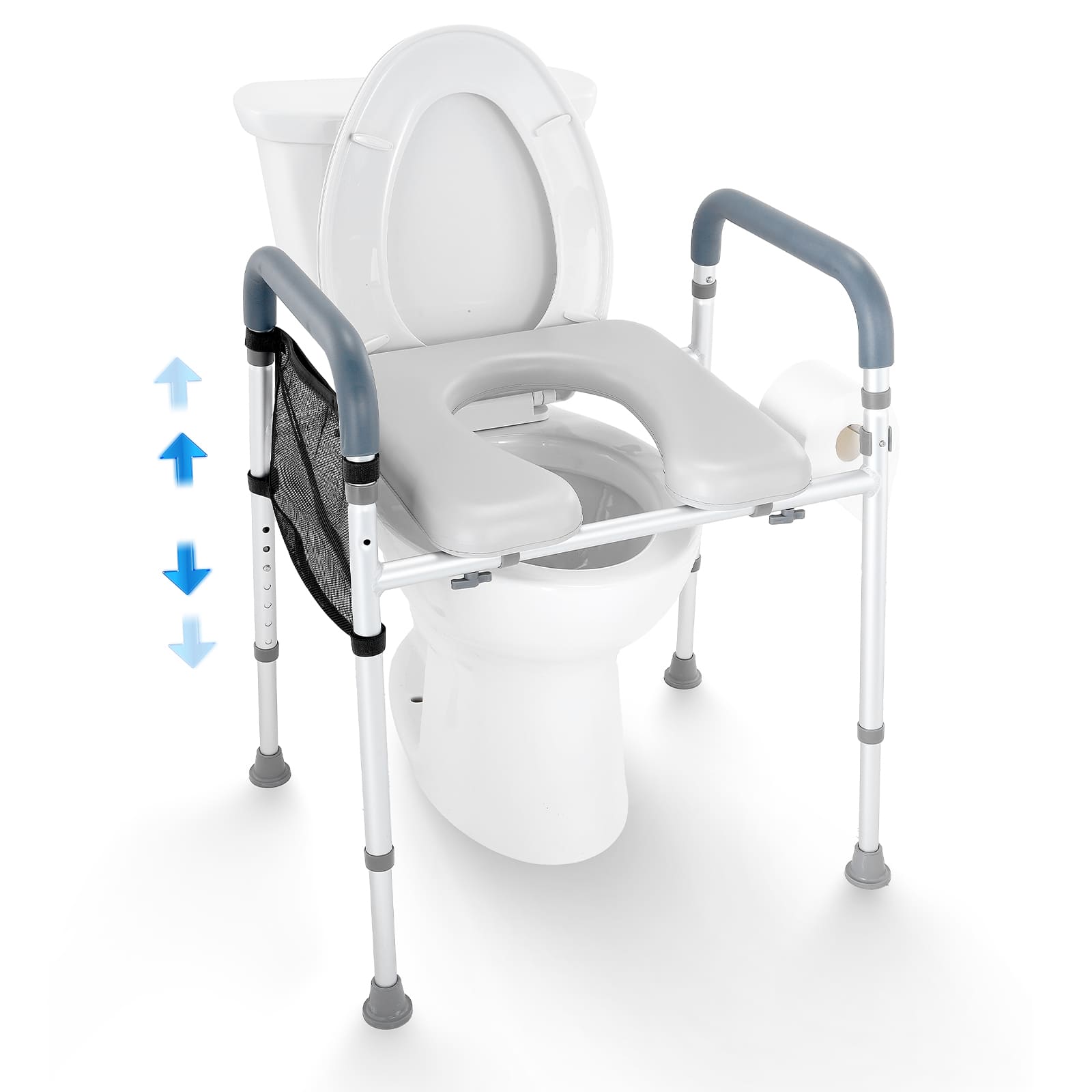 Front. VEVOR - Raised Toilet Seat, 7-Position Height Adjustment 19.3" - 25.2",350lbs Weight Capacity,with Comfort Padded Aluminum Frame - Grey.